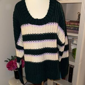 Aerie Offline Striped Knit Sweater - Oversized Green, Cream, and Purple